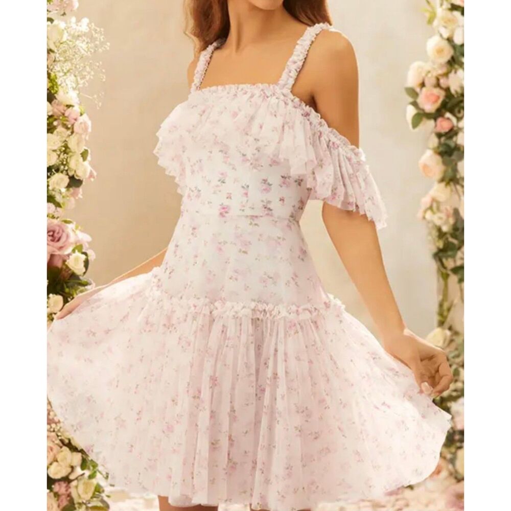 Needle & Thread Bijou Rosette Ruffle Mini Dress Size 4 S NEW